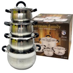 Набір каструль із нержавіючої сталі 4 штуки German Family набір посуду з нержавіючої сталі
