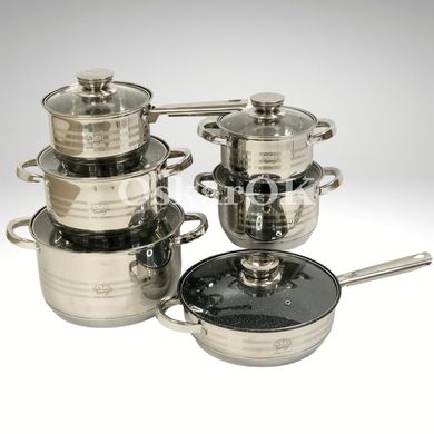 Набір кухонного посуду 12 предметів German Family каструль та сковорода з нержавіючої сталі з товстим дном