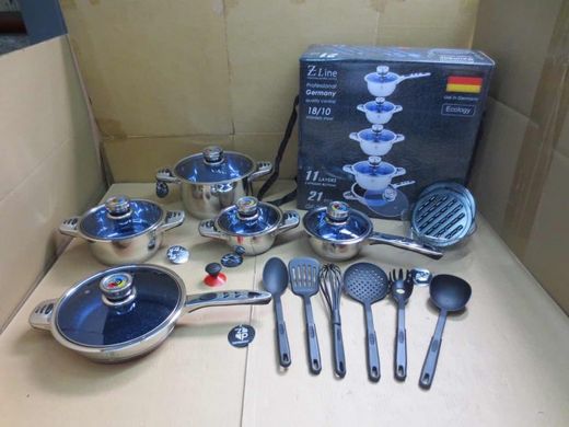 Набір каструль та антипригарної сковороди з нержавіючої сталі Germany Family Набір посуду 19 предмет.