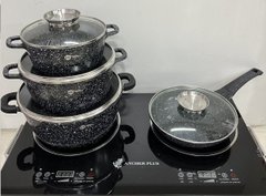 Набір каструль сковорода з гранітним покриттям антипригарним Higher Kitchen набір 12 предметів коричневий