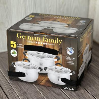 Набір каструль із нержавіючої сталі 3 штуки German Family набір посуду з нержавіючої сталі