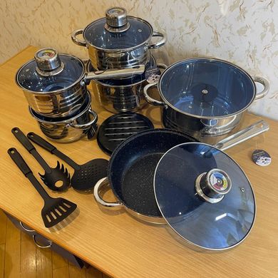 Набір каструль German Family 18 предметів та сковорода з нержавіючої сталі з товстим дном
