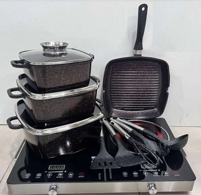 Набір каструль та сковорода з гранітним антипригарним покриттям Top Kitchen 12 предметів